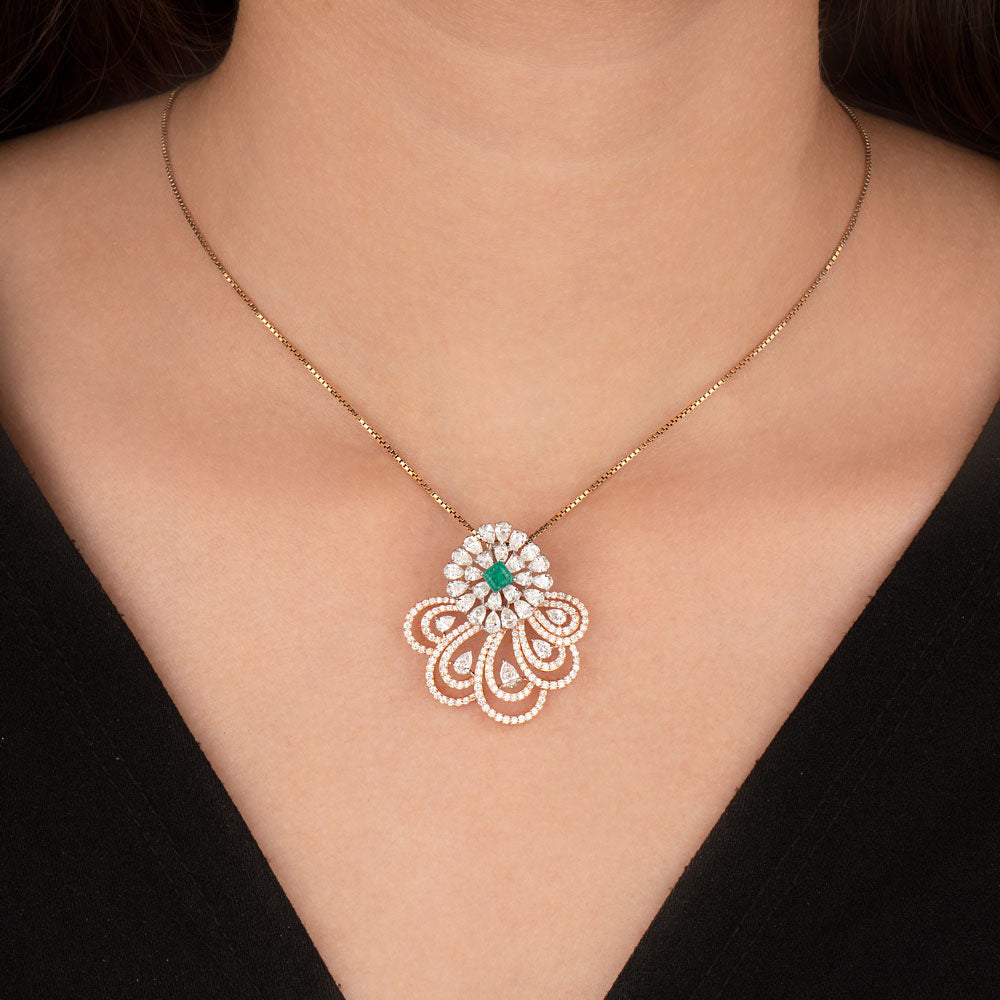 18K Two Tone Gold Diamond Pendant - 3.38ct VS-SI-FG with Colour Stones
