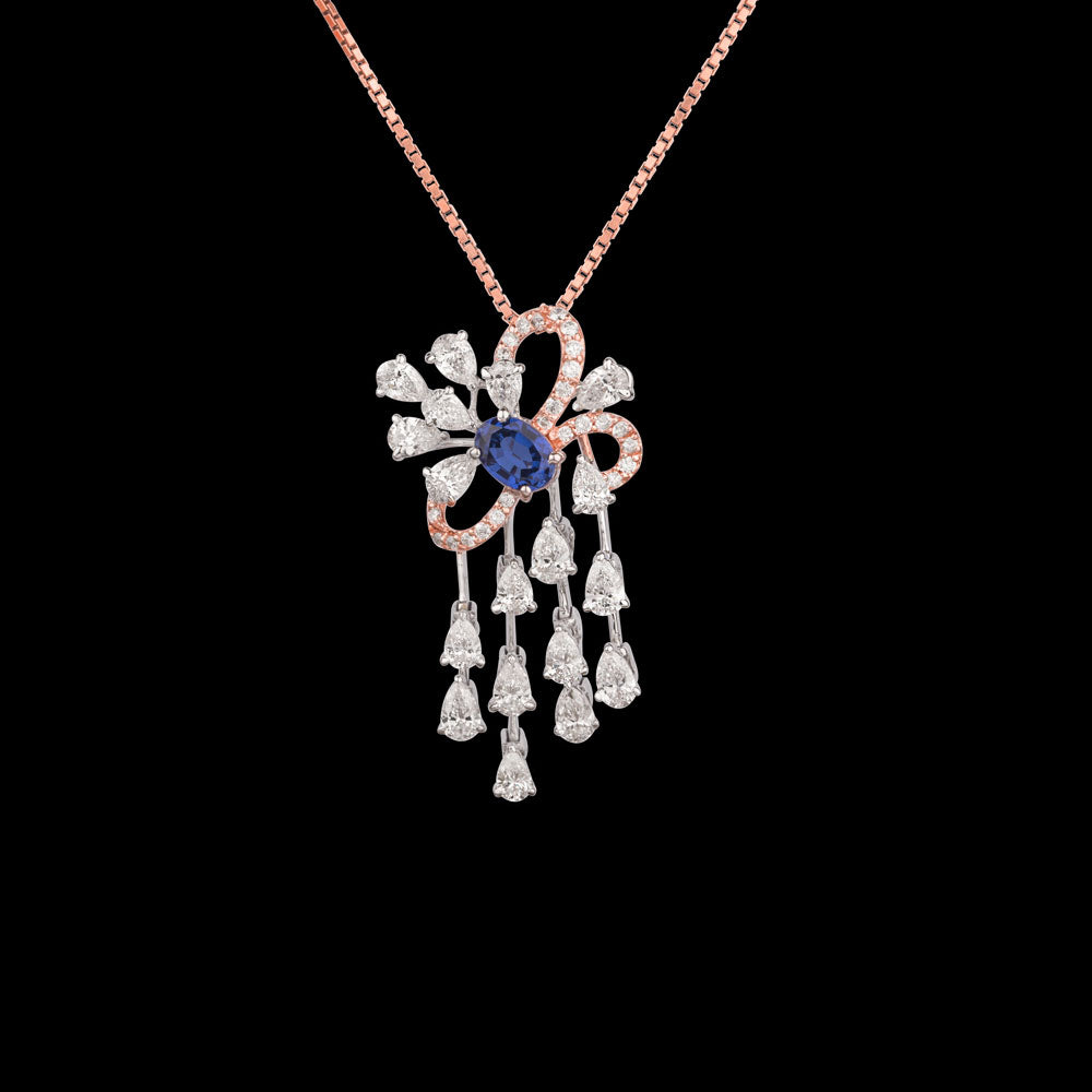 18K Two Tone Gold Diamond Pendant - 1.438ct VS-SI-EF with Colour Stones