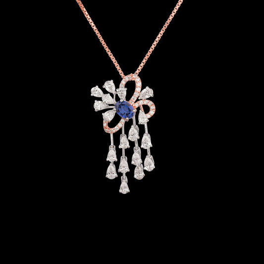 18K Two Tone Gold Diamond Pendant - 1.438ct VS-SI-EF with Colour Stones