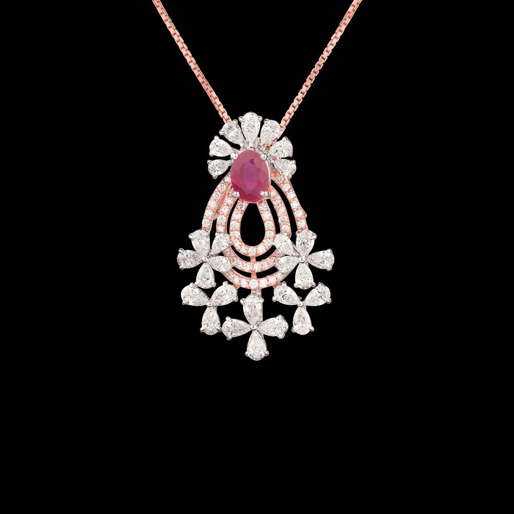 18K Two Tone Gold Diamond Pendant - 2.05ct VS-SI-EF with Colour Stones