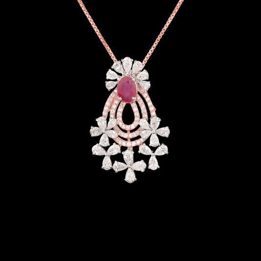 18K Two Tone Gold Diamond Pendant - 2.05ct VS-SI-EF with Colour Stones