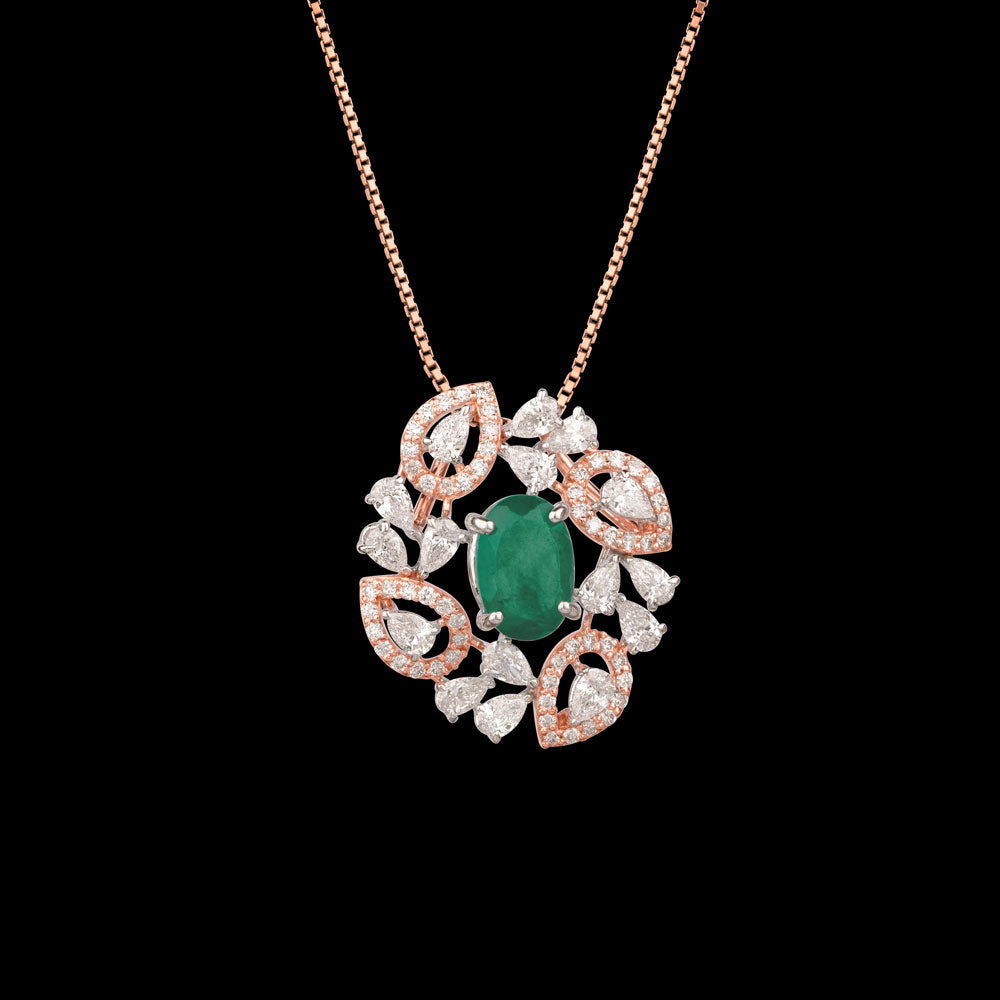 18K Two Tone Gold Diamond Pendant - 1.523ct VS-SI-EF with Colour Stones