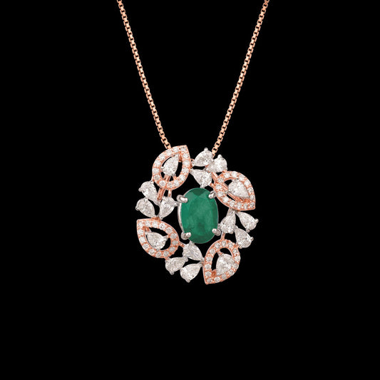 18K Two Tone Gold Diamond Pendant - 1.523ct VS-SI-EF with Colour Stones