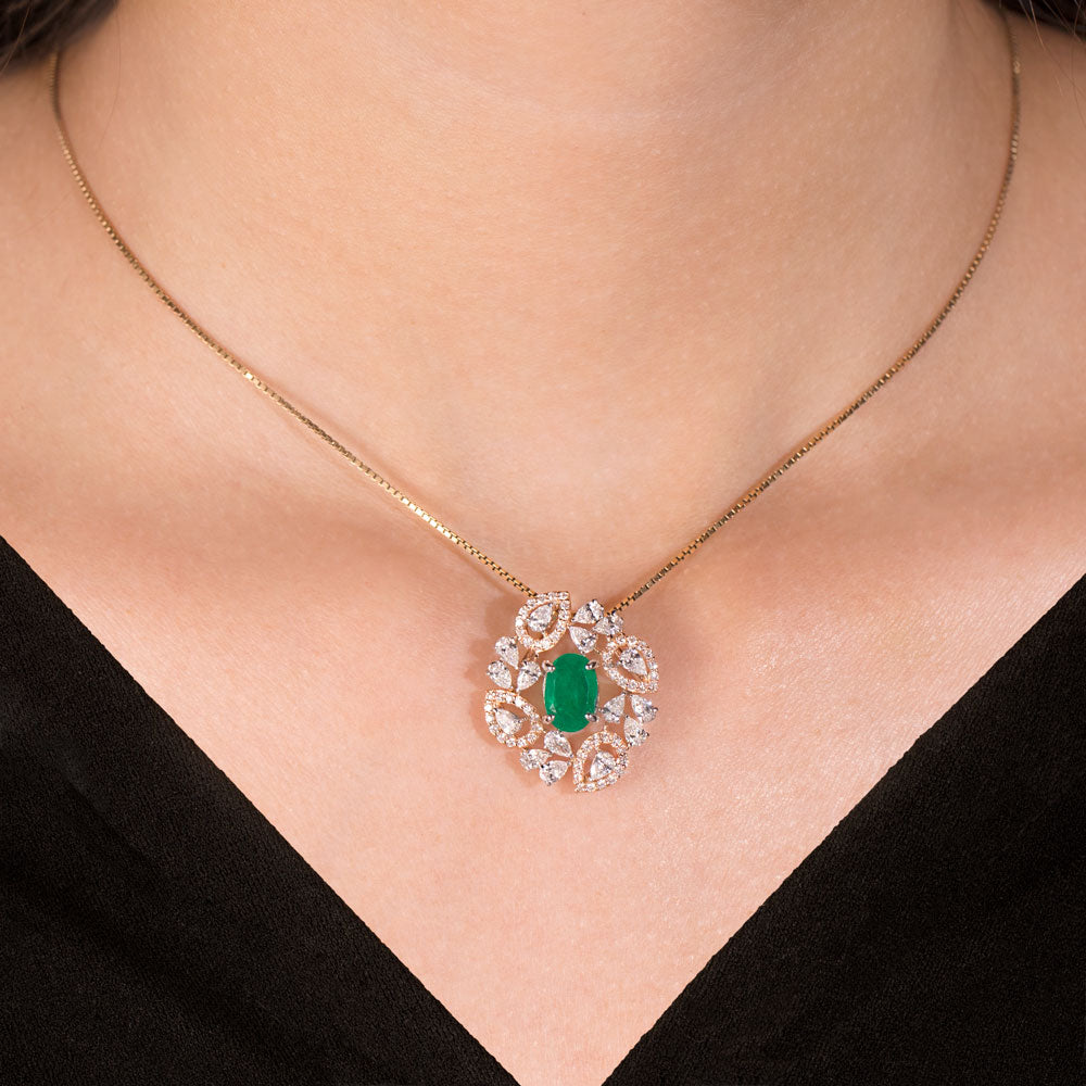 18K Two Tone Gold Diamond Pendant - 1.523ct VS-SI-EF with Colour Stones