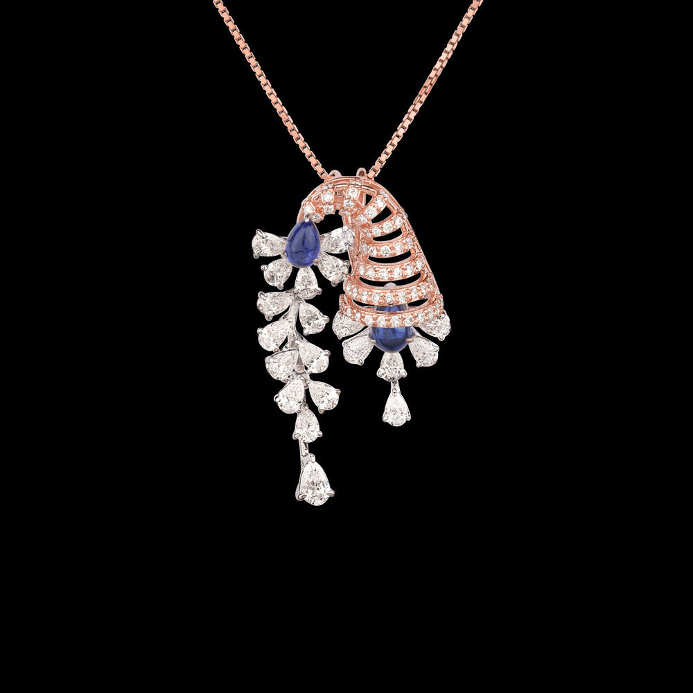 18K Two Tone Gold Diamond Pendant - 1.959ct VS-SI-EF with Colour Stones