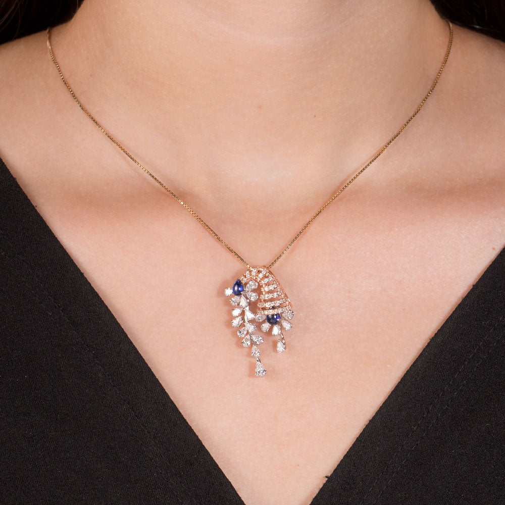 18K Two Tone Gold Diamond Pendant - 1.959ct VS-SI-EF with Colour Stones
