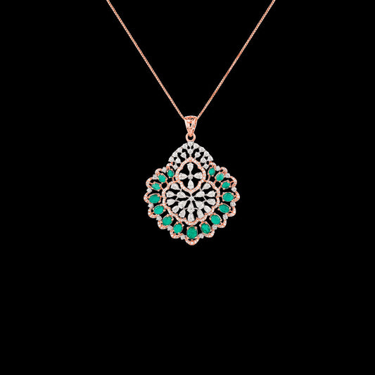 18K Two Tone Gold Diamond Pendant - 3.388ct VVS-VS-FG with Colour Stones