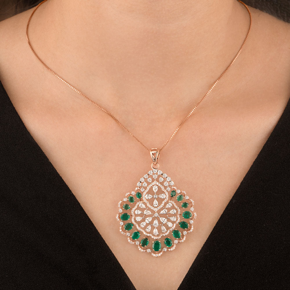 18K Two Tone Gold Diamond Pendant - 3.388ct VVS-VS-FG with Colour Stones