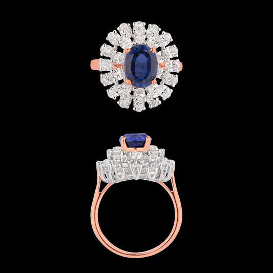 18K Two Tone Gold Diamond Ring - 2.23ct VS-SI-EF with Colour Stones