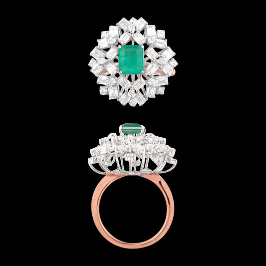 18K Two Tone Gold Diamond Ring - 2.7ct VVS-FG with Colour Stones