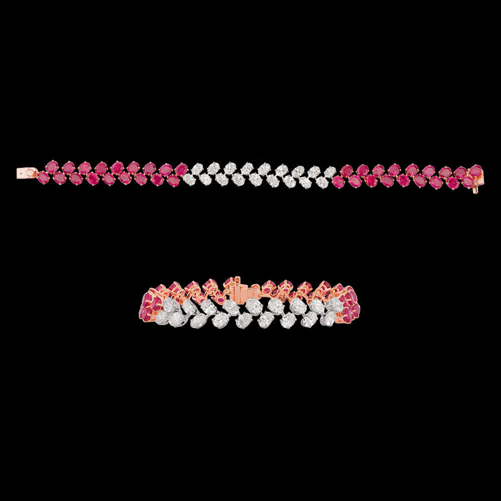 18K Two Tone Gold Diamond Bracelet - 4.7ct VS-SI-GH with Colour Stones