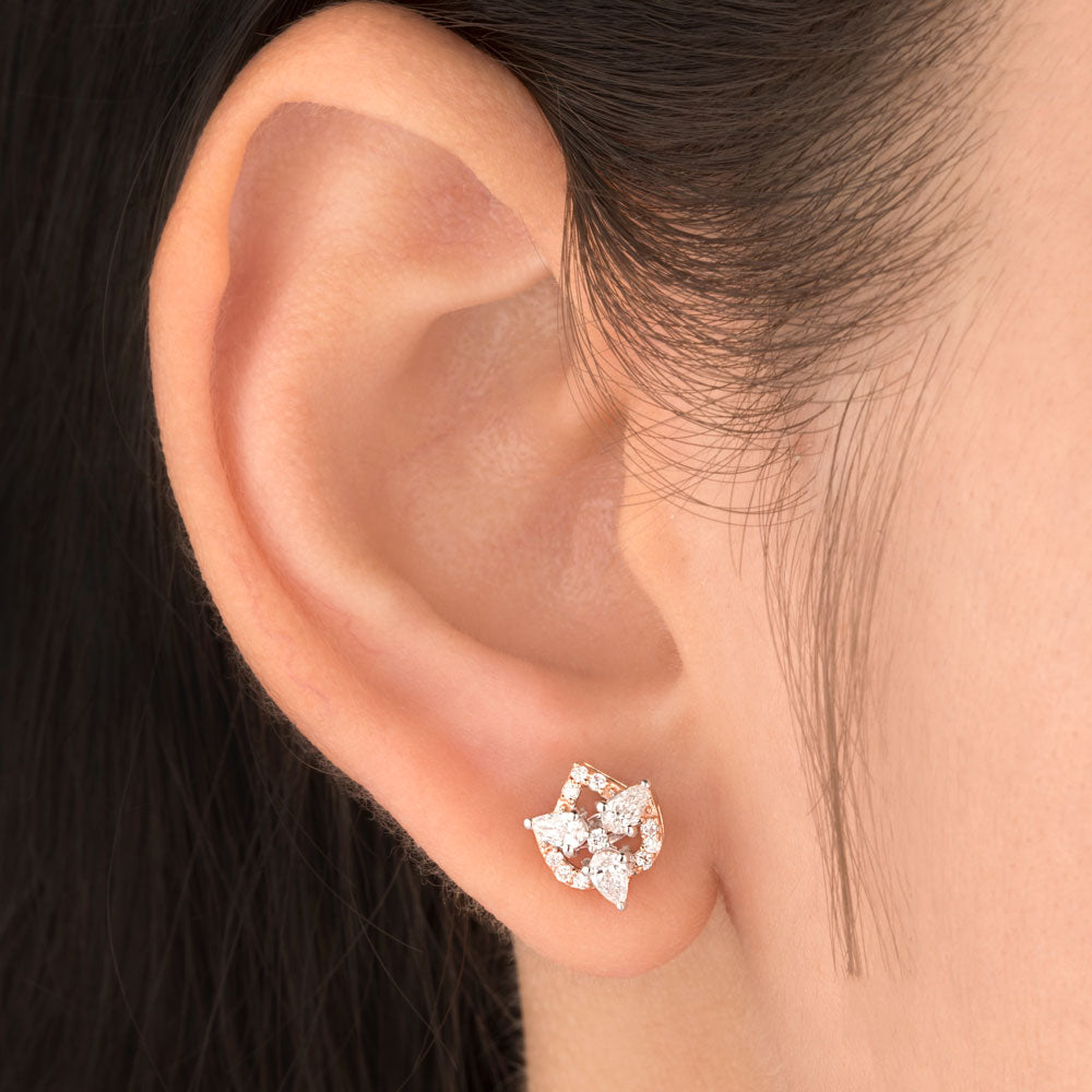 18K Two Tone Gold Diamond Earrings - 0.488ct VVS-VS-EF