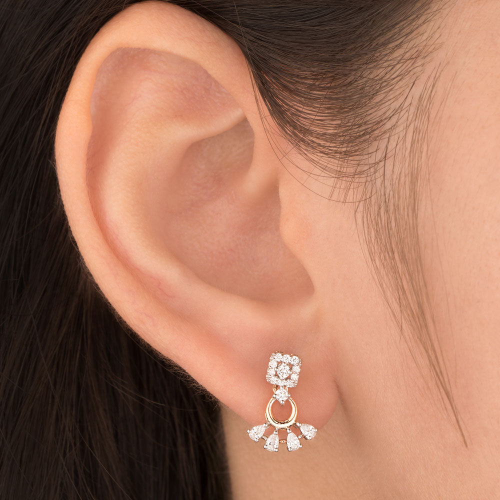 18K Two Tone Gold Diamond Earrings - 0.42ct VVS-EF