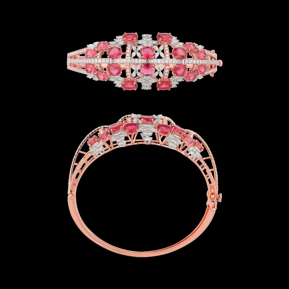 18K Two Tone Gold Diamond Kada - 2.75ct VVS-EF with Colour Stones
