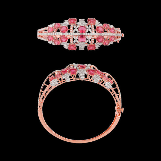 18K Two Tone Gold Diamond Kada - 2.75ct VVS-EF with Colour Stones