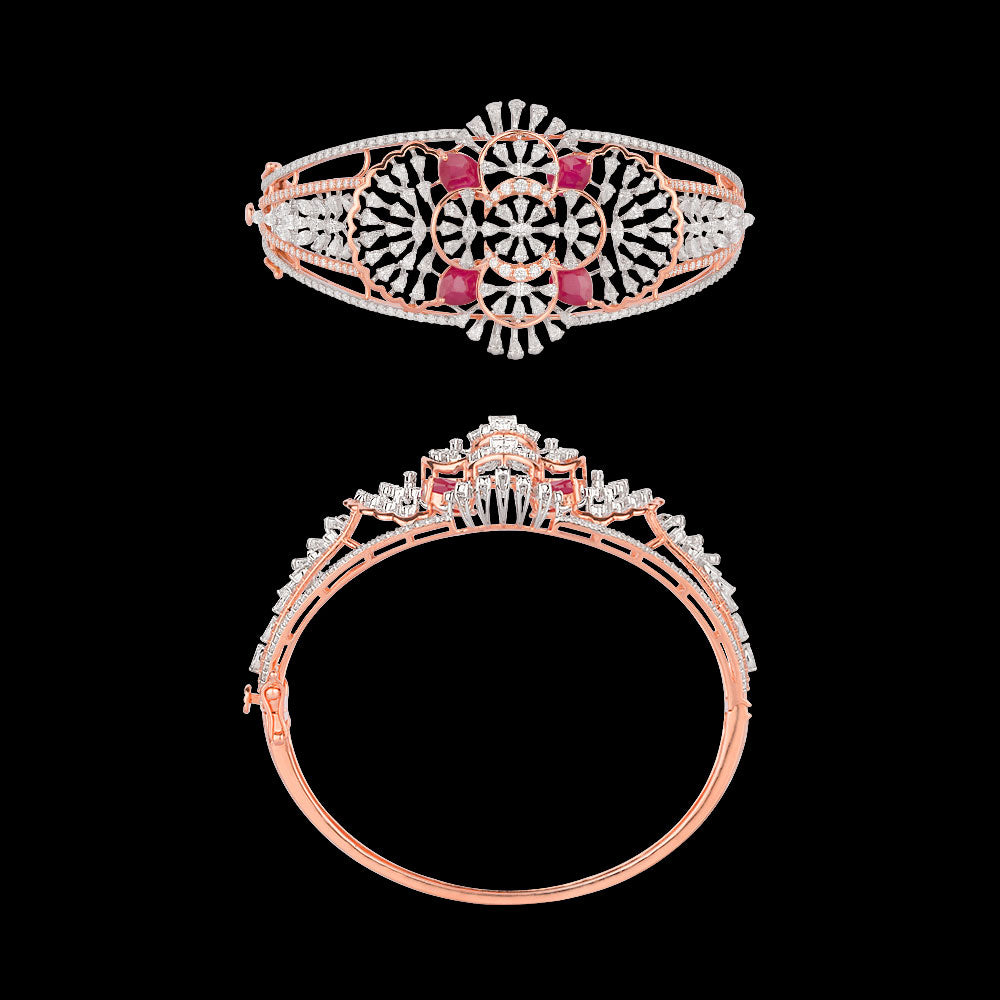 18K Two Tone Gold Diamond Kada - 3.89ct VVS-EF with Colour Stones