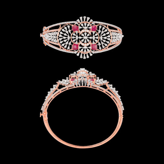 18K Two Tone Gold Diamond Kada - 3.89ct VVS-EF with Colour Stones