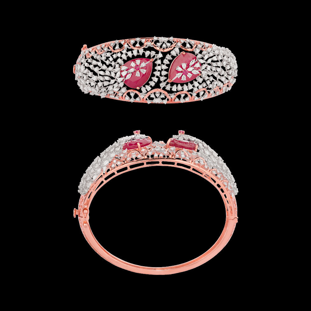 18K Two Tone Gold Diamond Kada - 3.66ct VVS-EF with Colour Stones
