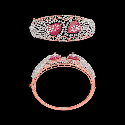 18K Two Tone Gold Diamond Kada - 3.66ct VVS-EF with Colour Stones