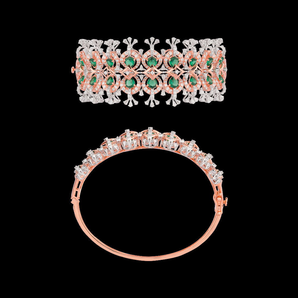 18K Two Tone Gold Diamond Kada - 3.02ct VVS-EF with Colour Stones