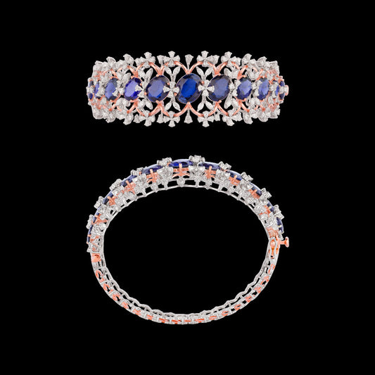 18K Two Tone Gold Diamond Kada - 3.54ct VVS-EF with Colour Stones