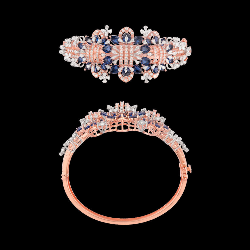 18K Two Tone Gold Diamond Kada - 3.52ct VVS-EF with Colour Stones