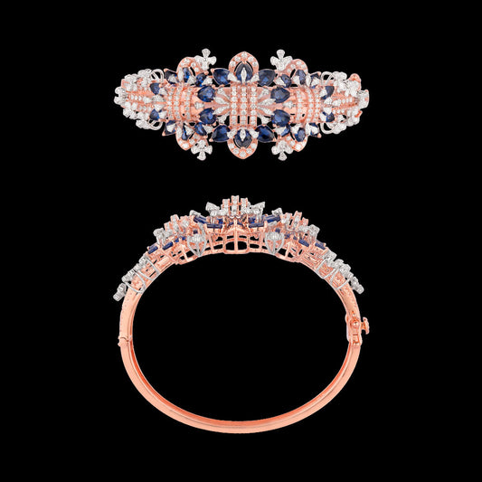 18K Two Tone Gold Diamond Kada - 3.52ct VVS-EF with Colour Stones