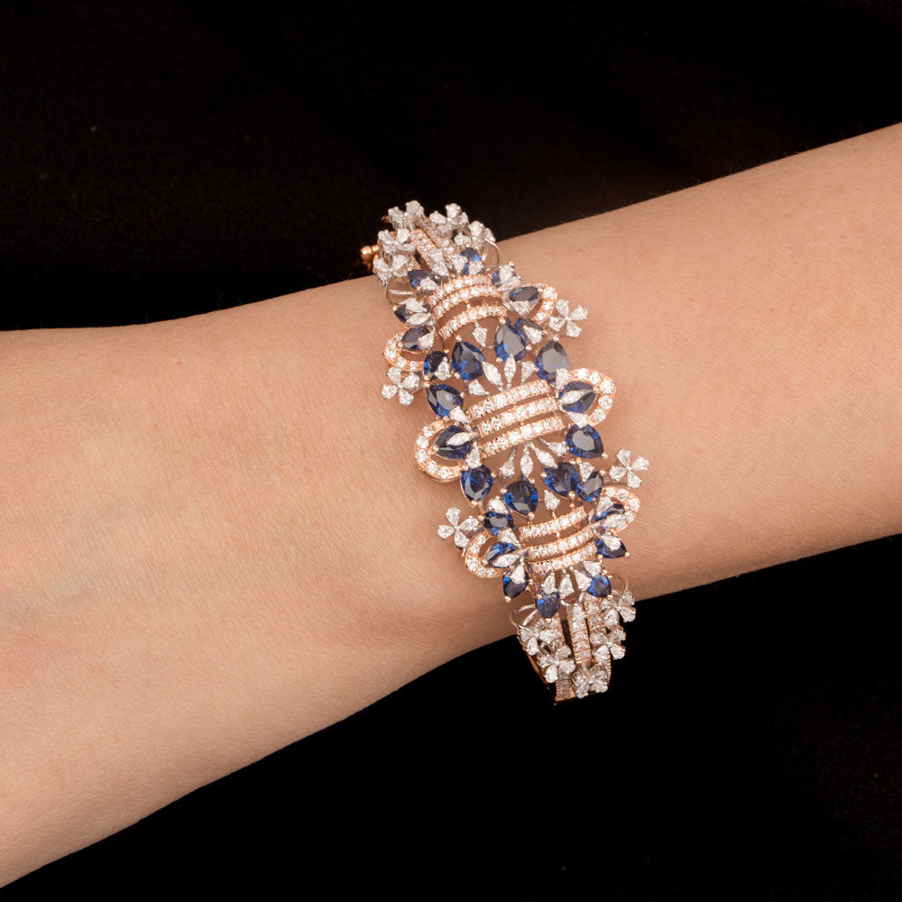 18K Two Tone Gold Diamond Kada - 3.52ct VVS-EF with Colour Stones