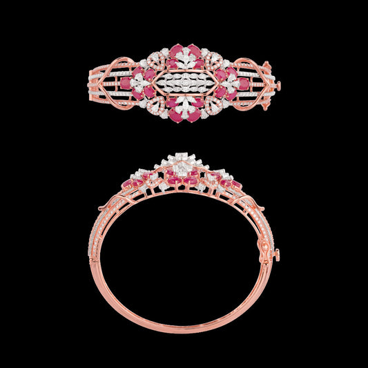 18K Two Tone Gold Diamond Kada - 3.55ct VVS-EF with Colour Stones
