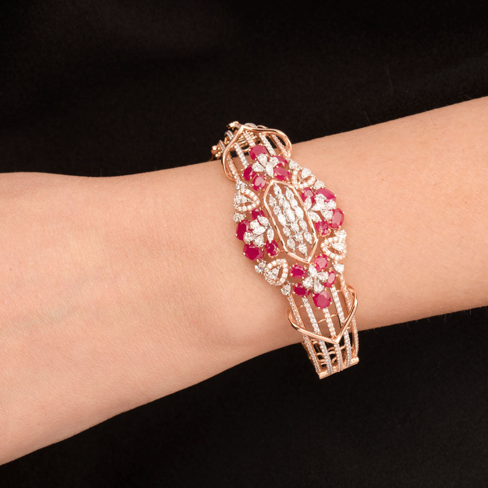 18K Two Tone Gold Diamond Kada - 3.55ct VVS-EF with Colour Stones