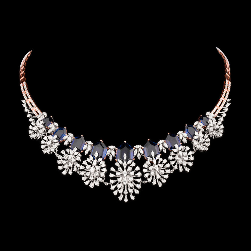 18K Two Tone Gold Diamond Necklace - 8.67ct VVS-EF with Colour Stones