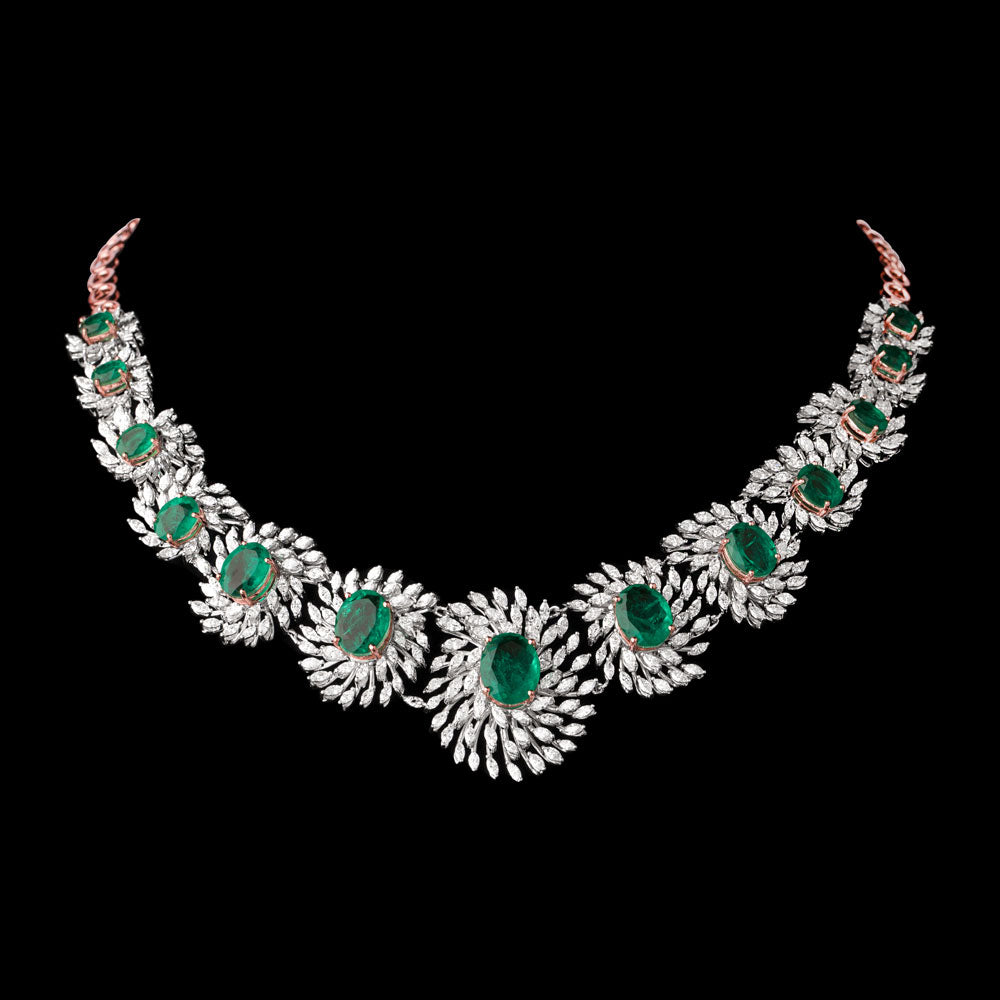 18K Two Tone Gold Diamond Necklace - 9.17ct VVS-EF with Colour Stones