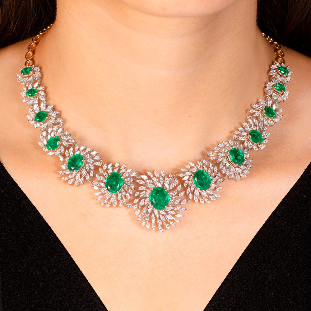 18K Two Tone Gold Diamond Necklace - 9.17ct VVS-EF with Colour Stones