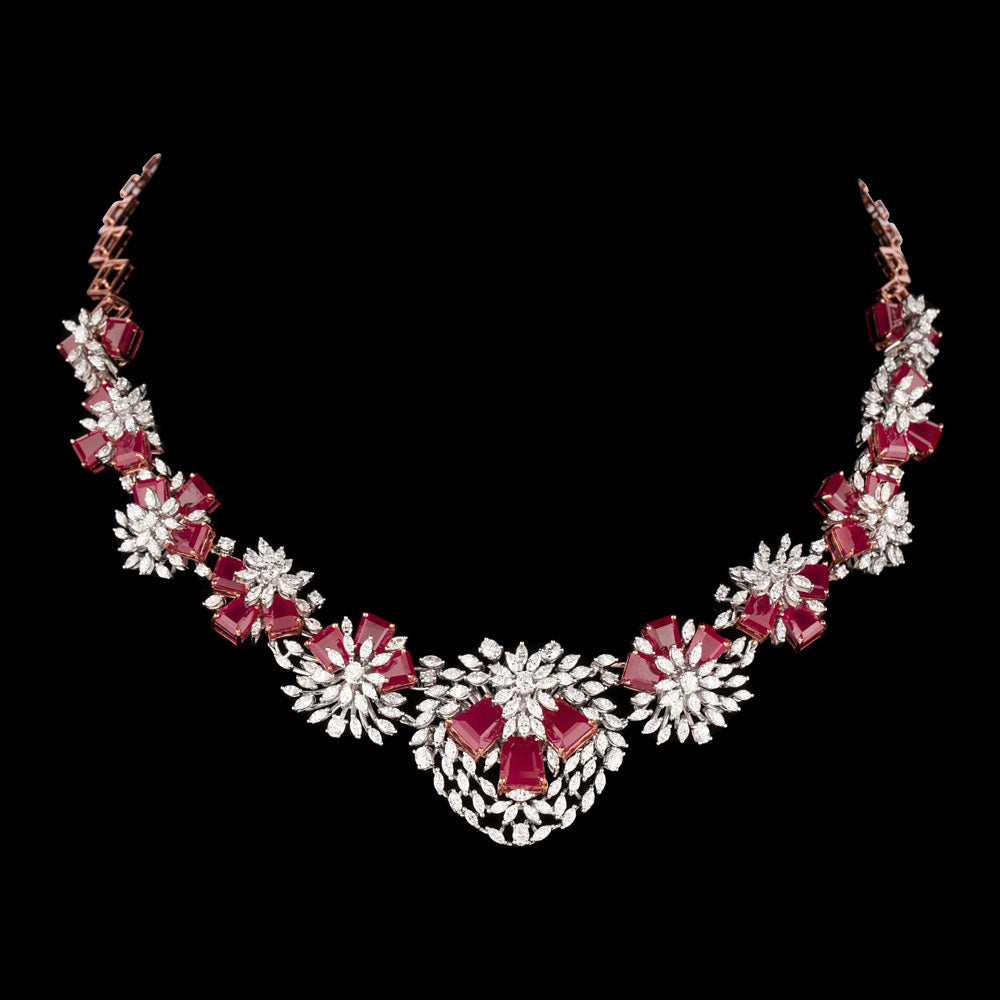 18K Two Tone Gold Diamond Necklace - 8.17ct VVS-EF with Colour Stones