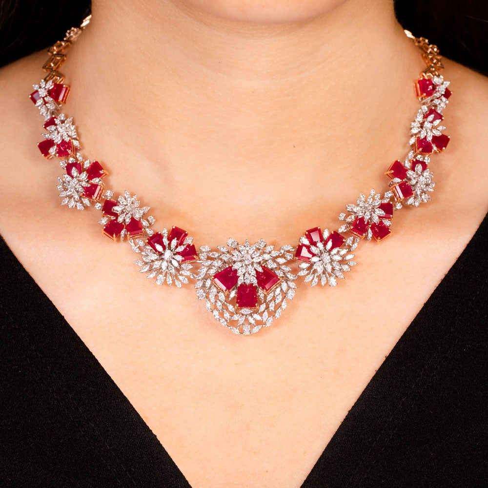 18K Two Tone Gold Diamond Necklace - 8.17ct VVS-EF with Colour Stones