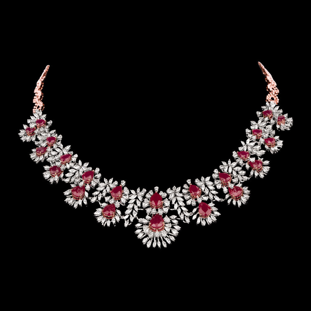 18K Two Tone Gold Diamond Necklace - 9.1ct VVS-EF with Colour Stones