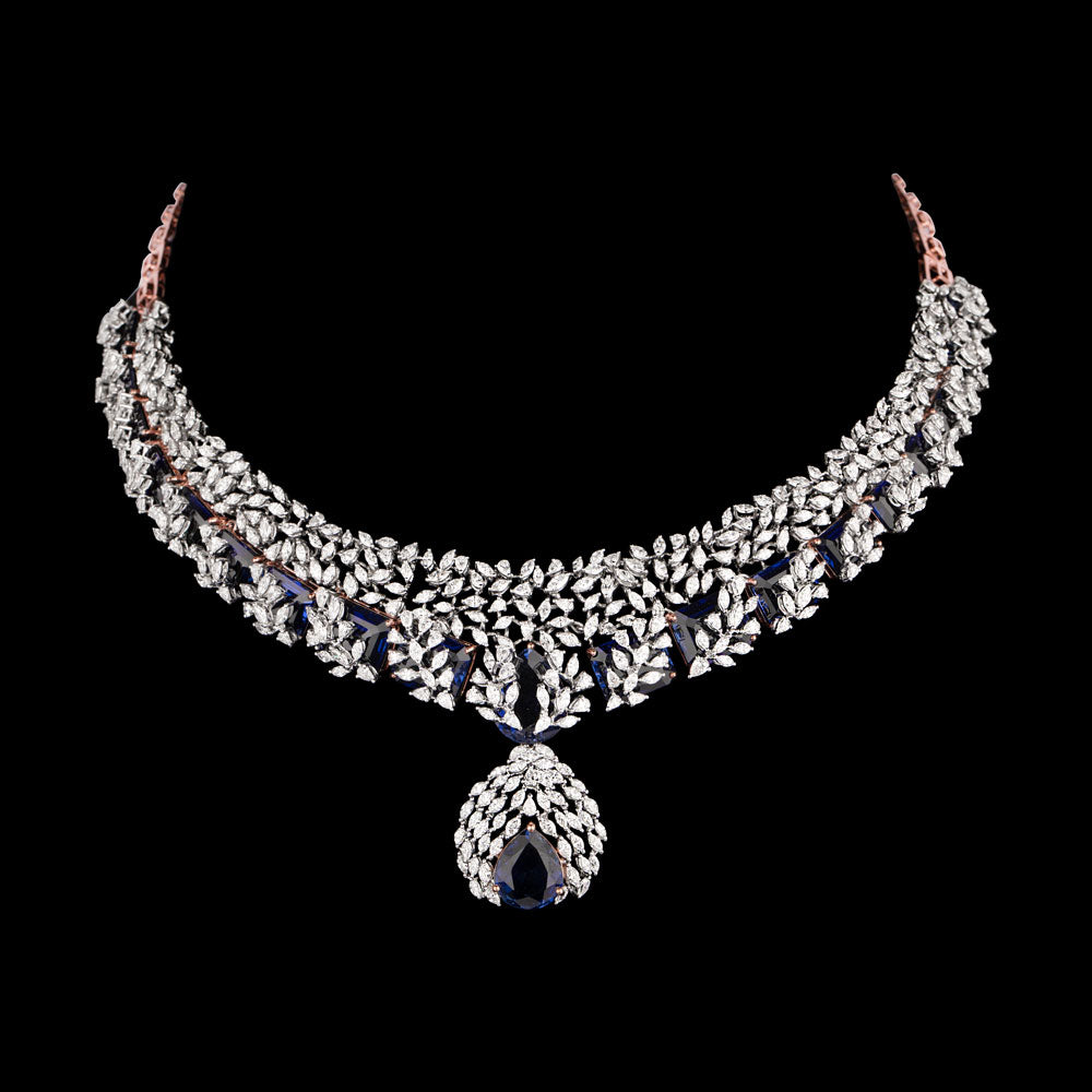 18K Two Tone Gold Diamond Necklace - 16.11ct VS-SI-HI with Colour Stones