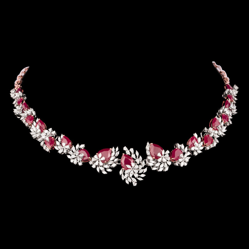 18K Two Tone Gold Diamond Necklace - 6.44ct VVS-EF with Colour Stones
