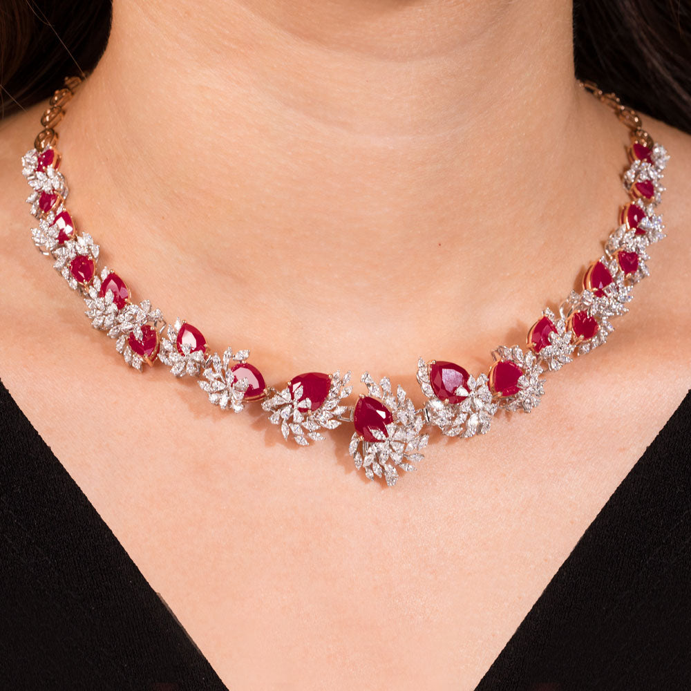 18K Two Tone Gold Diamond Necklace - 6.44ct VVS-EF with Colour Stones