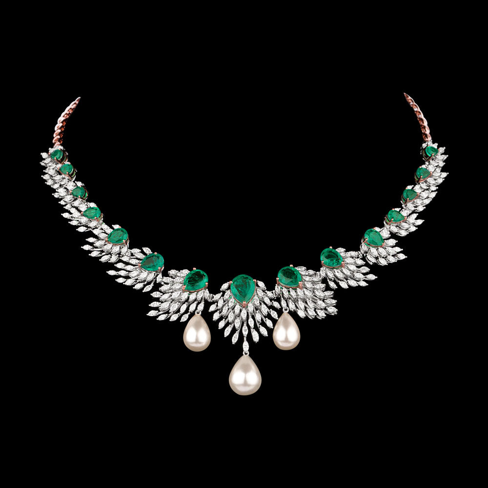 18K Two Tone Gold Diamond Necklace - 6.98ct VVS-EF with Colour Stones
