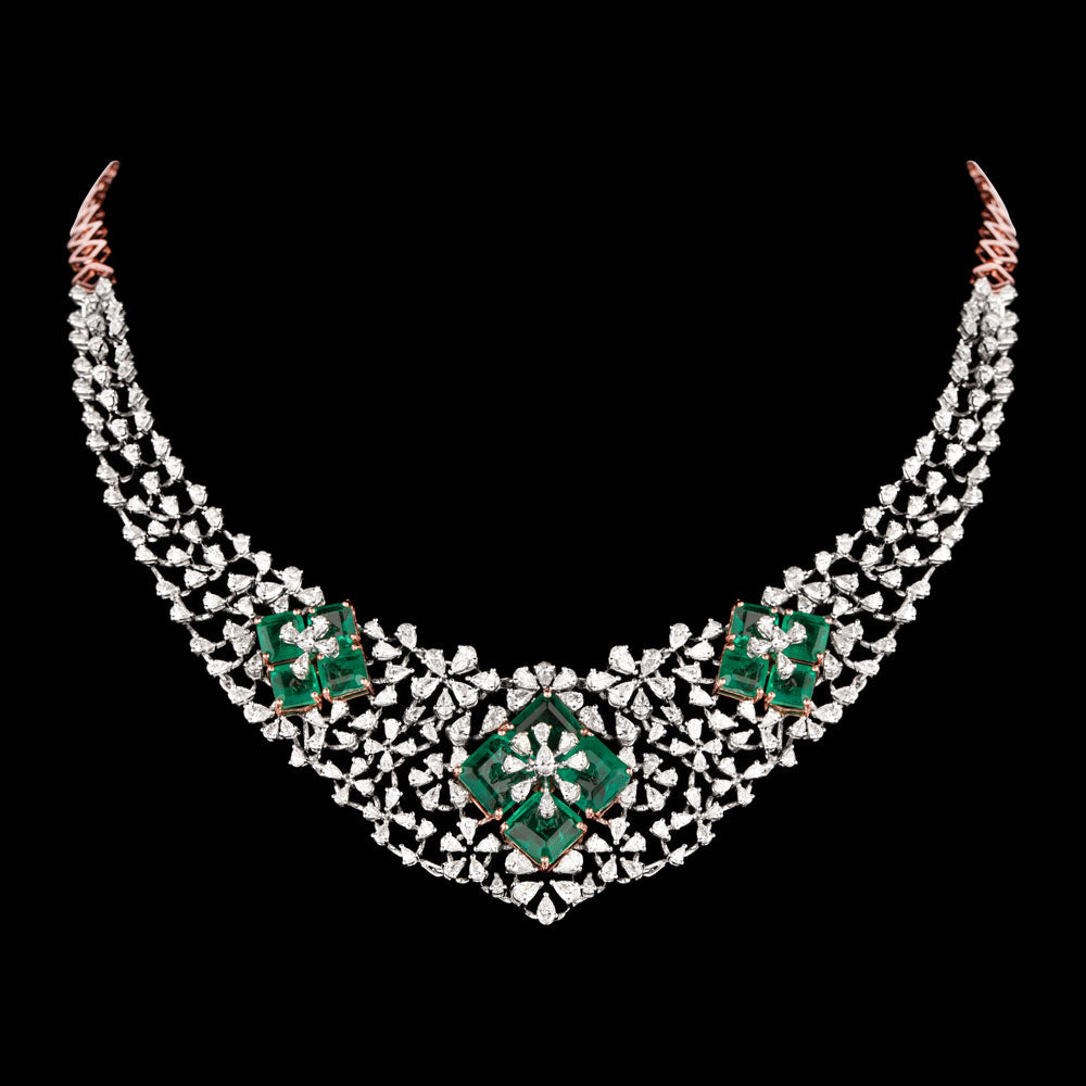 18K Two Tone Gold Diamond Necklace - 9.15ct VVS-EF with Colour Stones