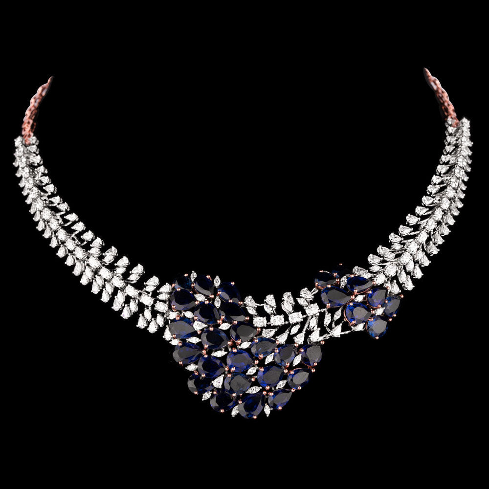 18K Two Tone Gold Diamond Necklace - 10.78ct VVS-EF with Colour Stones