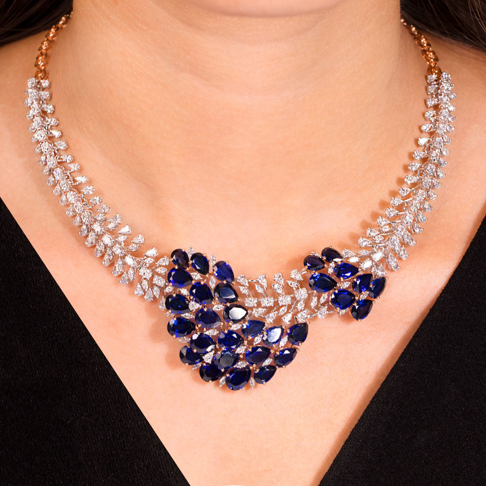 18K Two Tone Gold Diamond Necklace - 10.78ct VVS-EF with Colour Stones