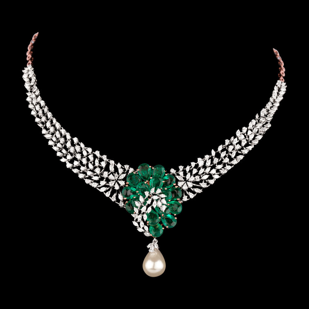 18K Two Tone Gold Diamond Necklace - 6.4ct VVS-EF with Colour Stones