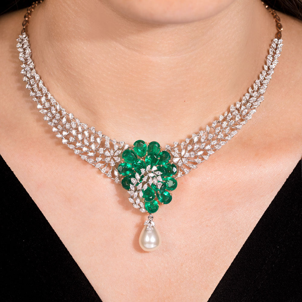 18K Two Tone Gold Diamond Necklace - 6.4ct VVS-EF with Colour Stones
