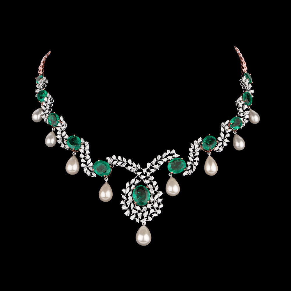 18K Two Tone Gold Diamond Necklace - 6.87ct VVS-EF with Colour Stones
