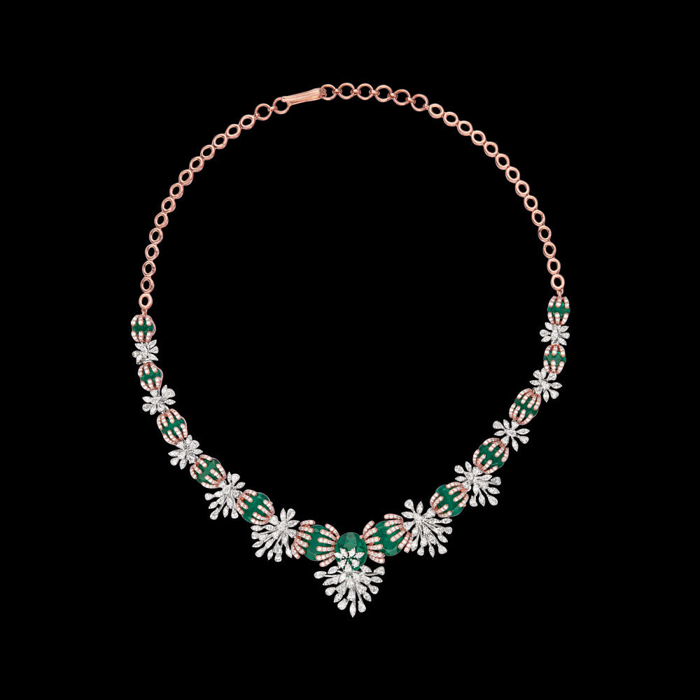 18K Two Tone Gold Diamond Necklace - 8.03ct VVS-EF with Colour Stones