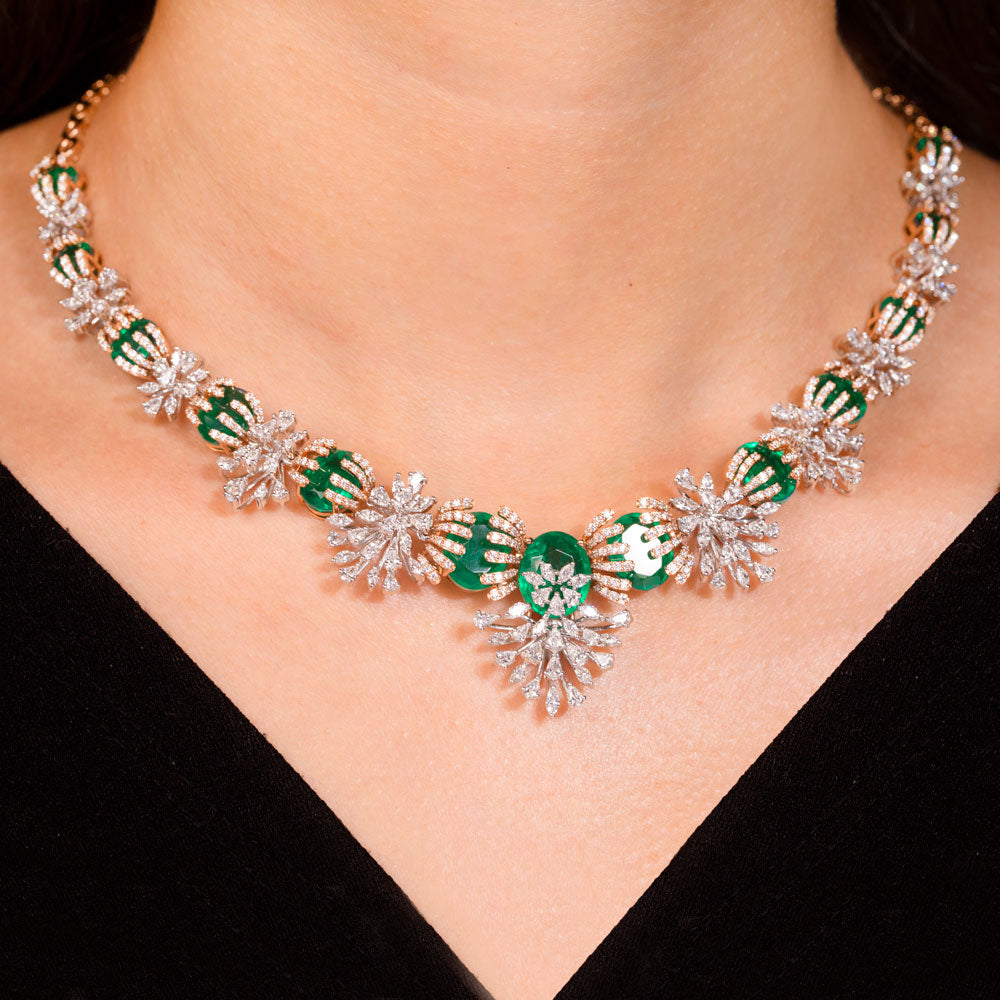 18K Two Tone Gold Diamond Necklace - 8.03ct VVS-EF with Colour Stones