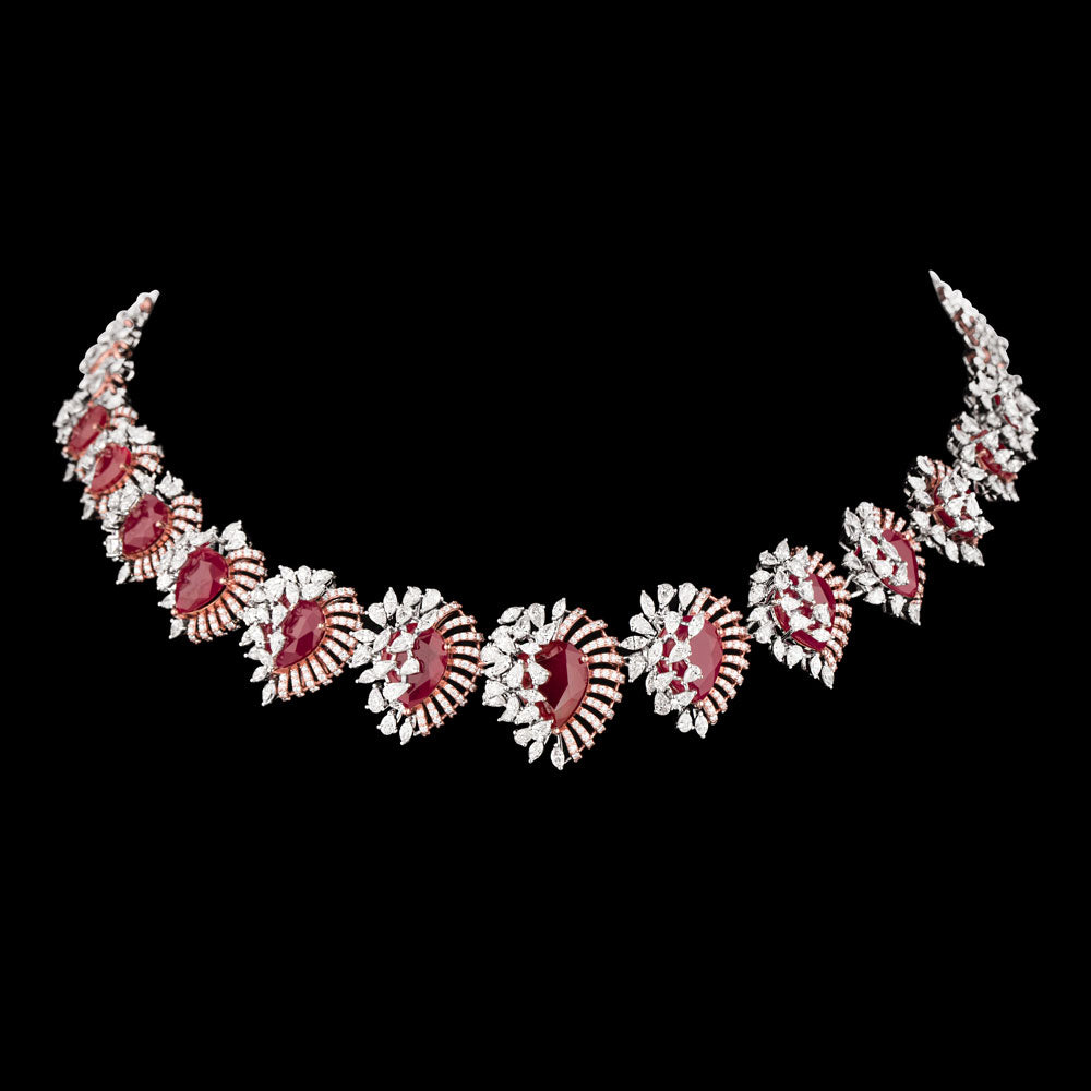 18K Two Tone Gold Diamond Necklace - 9.89ct VVS-EF with Colour Stones