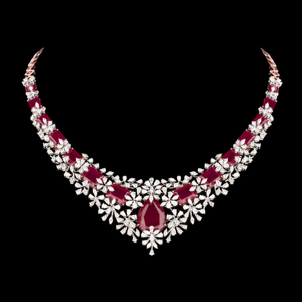18K Two Tone Gold Diamond Necklace - 9.37ct VVS-EF with Colour Stones